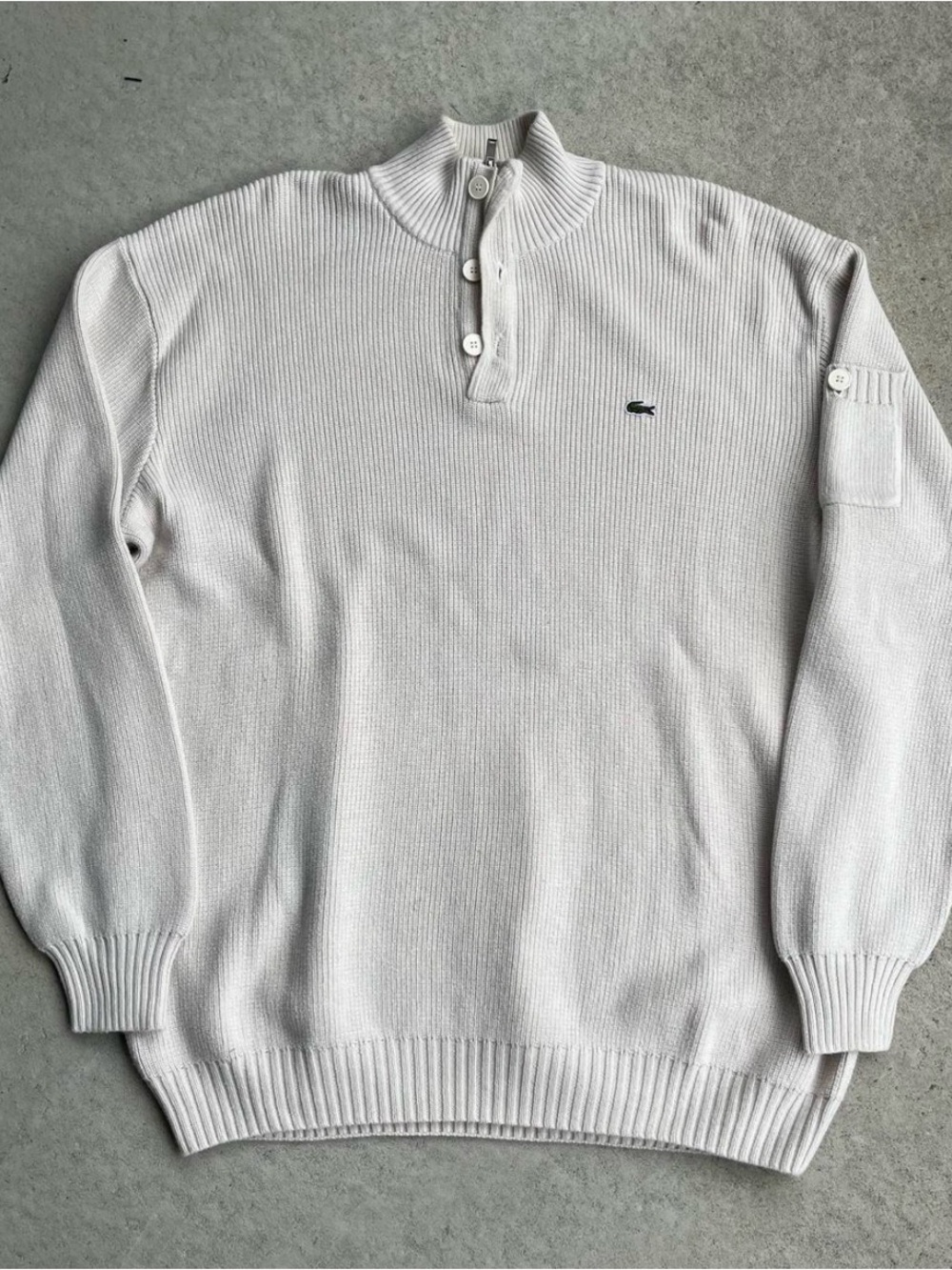 Lacoste Men’s White Ribbed Zip-Neck Sweater with Croc Logo